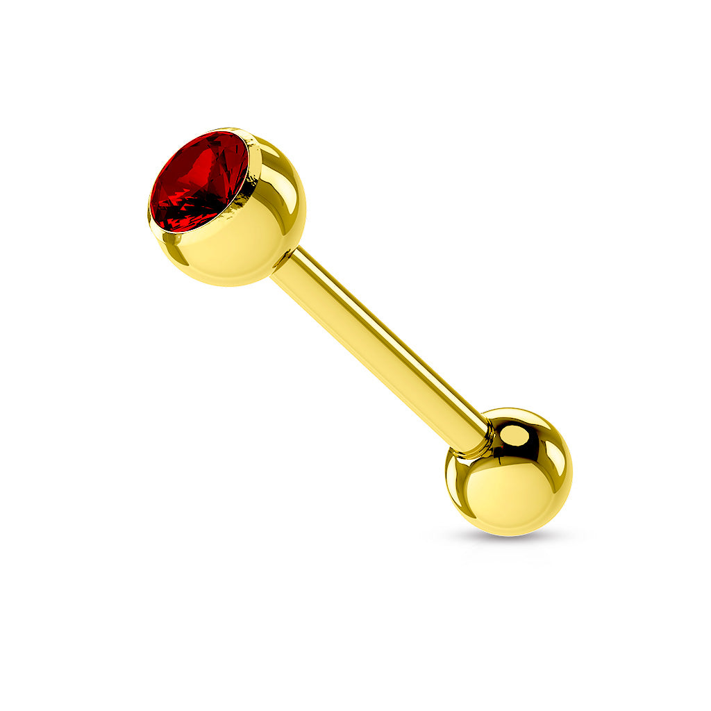 Surgical Steel Gold Tongue Bar with Gem