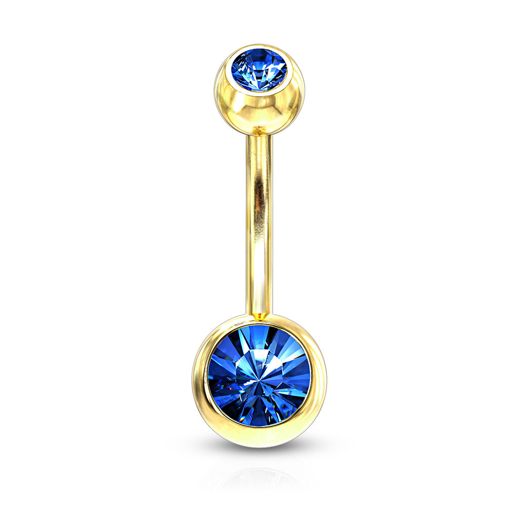 Surgical Steel Gold Double Jewel Belly Bar