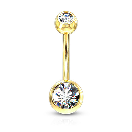 Surgical Steel Gold Double Jewel Belly Bar