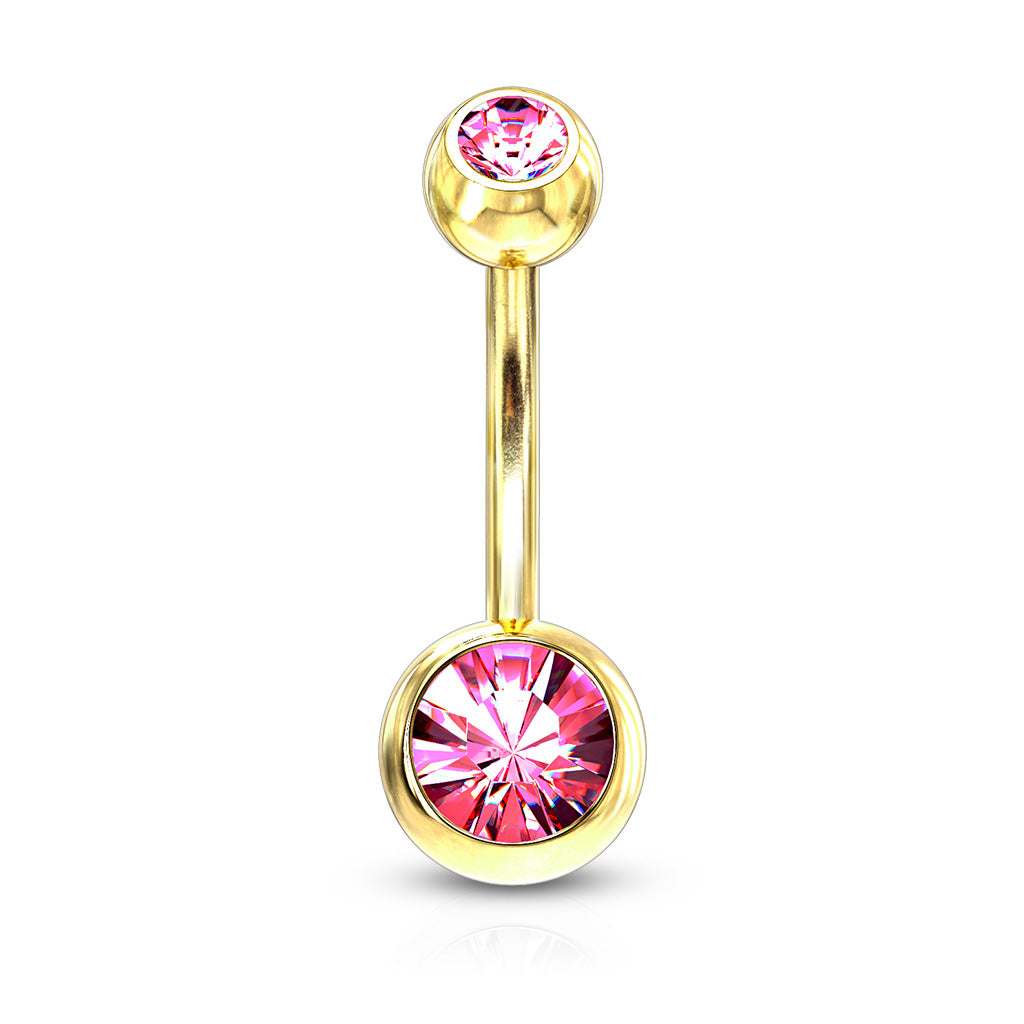 Surgical Steel Gold Double Jewel Belly Bar