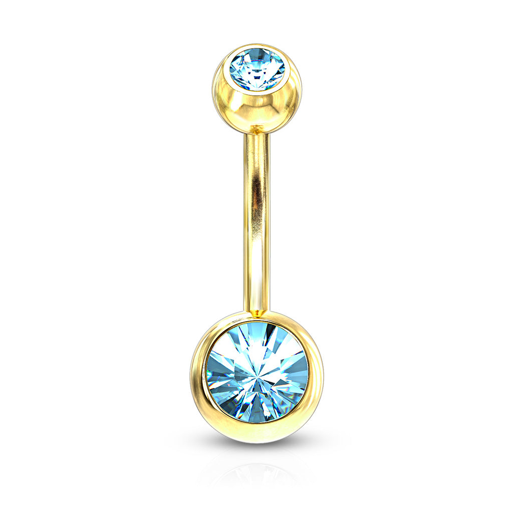 Surgical Steel Gold Double Jewel Belly Bar