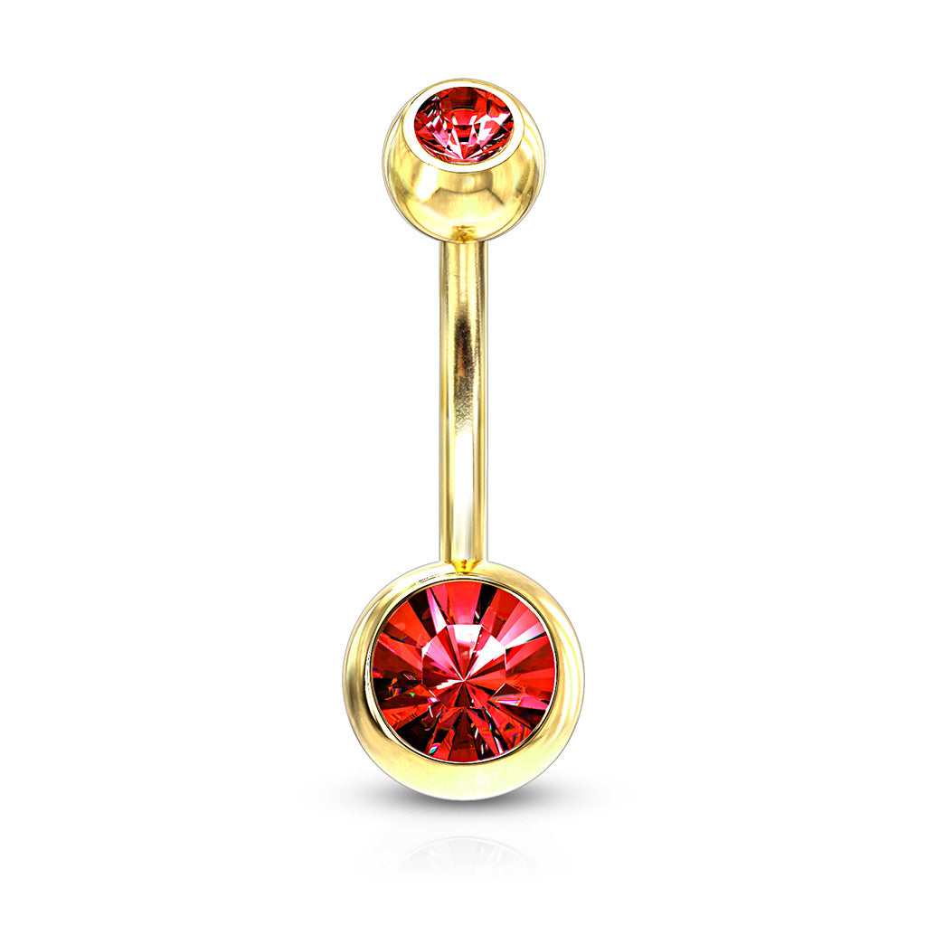 Surgical Steel Gold Double Jewel Belly Bar