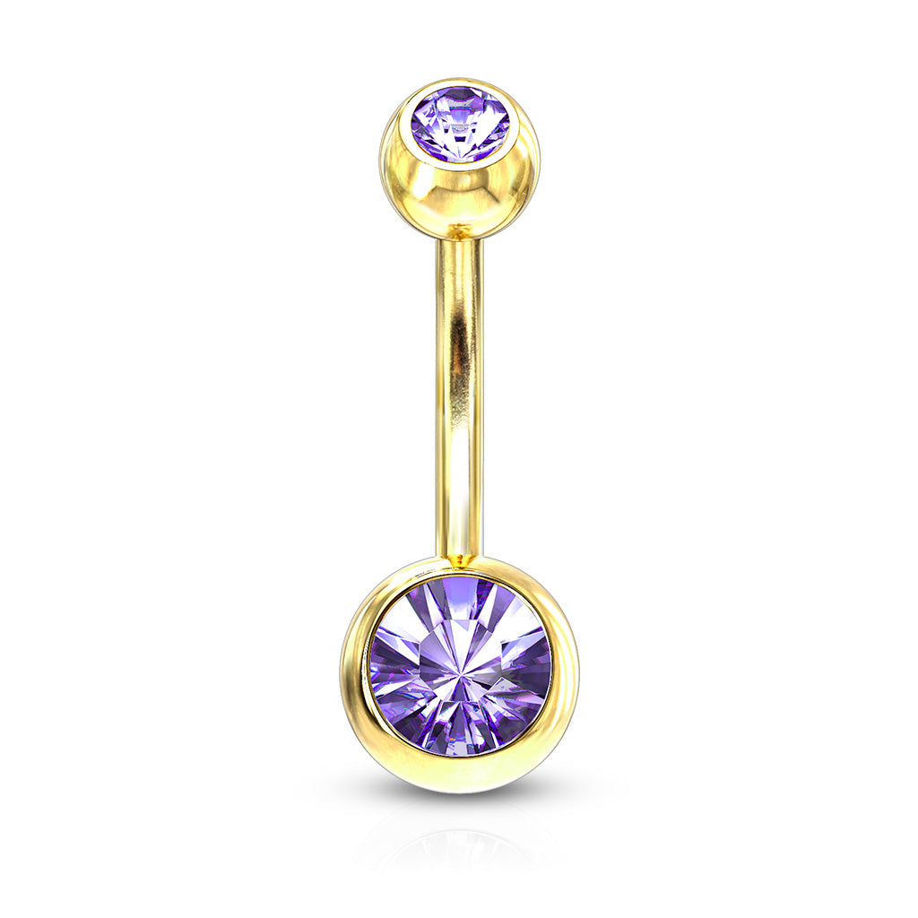 Surgical Steel Gold Double Jewel Belly Bar