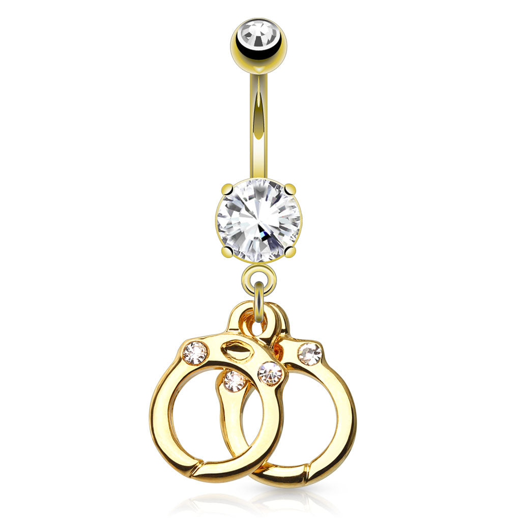 Surgical Steel Belly Bar Dangling Handcuffs