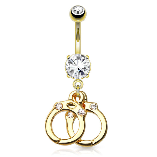 Surgical Steel Belly Bar Dangling Handcuffs