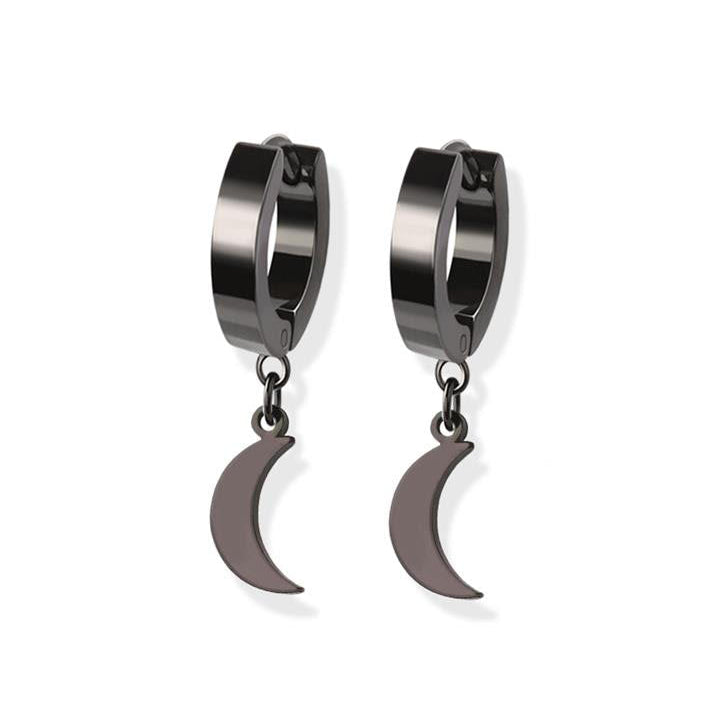 Stainless Steel Hoop - Moon Dangle