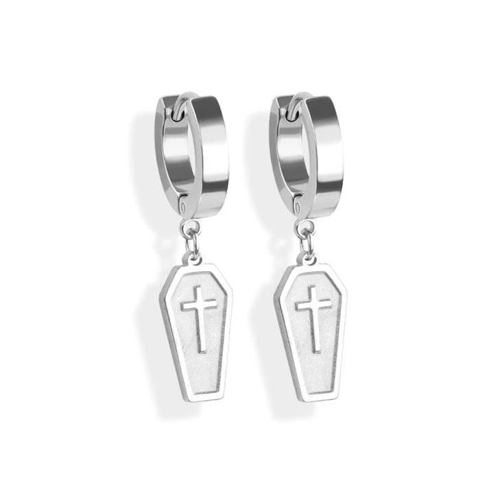 Stainless Steel Hoop - Coffin Dangle