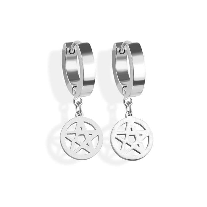 Stainless Steel Hoop - Pentagram Dangle
