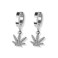 Stainless Steel Hoop - CZ Marijuana Dangle