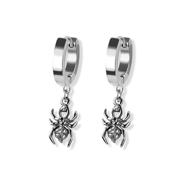 Stainless Steel Hoop - CZ Paved Spider Dangle