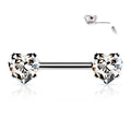 Surgical Steel Threadless Nipple Bar CZ Heart Ends