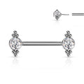 Surgical Steel Threadless Nipple Bar CZ Ends with Ball Cluster