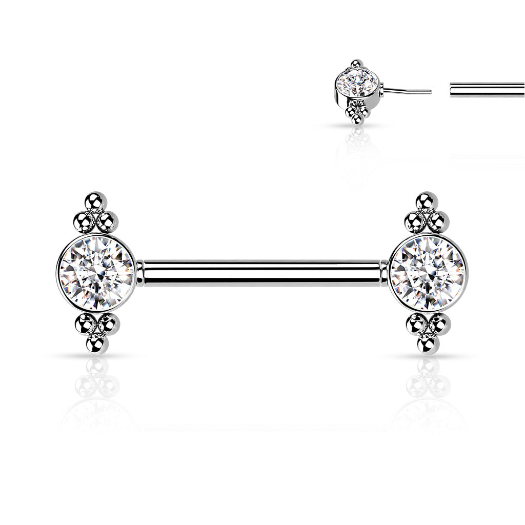 Surgical Steel Threadless Nipple Bar CZ Ends with Ball Cluster