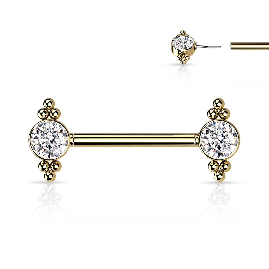Surgical Steel Threadless Nipple Bar CZ Ends with Ball Cluster