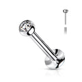 Bezel Set CZ Surgical Steel Push Pin Flat Back Nose Stud