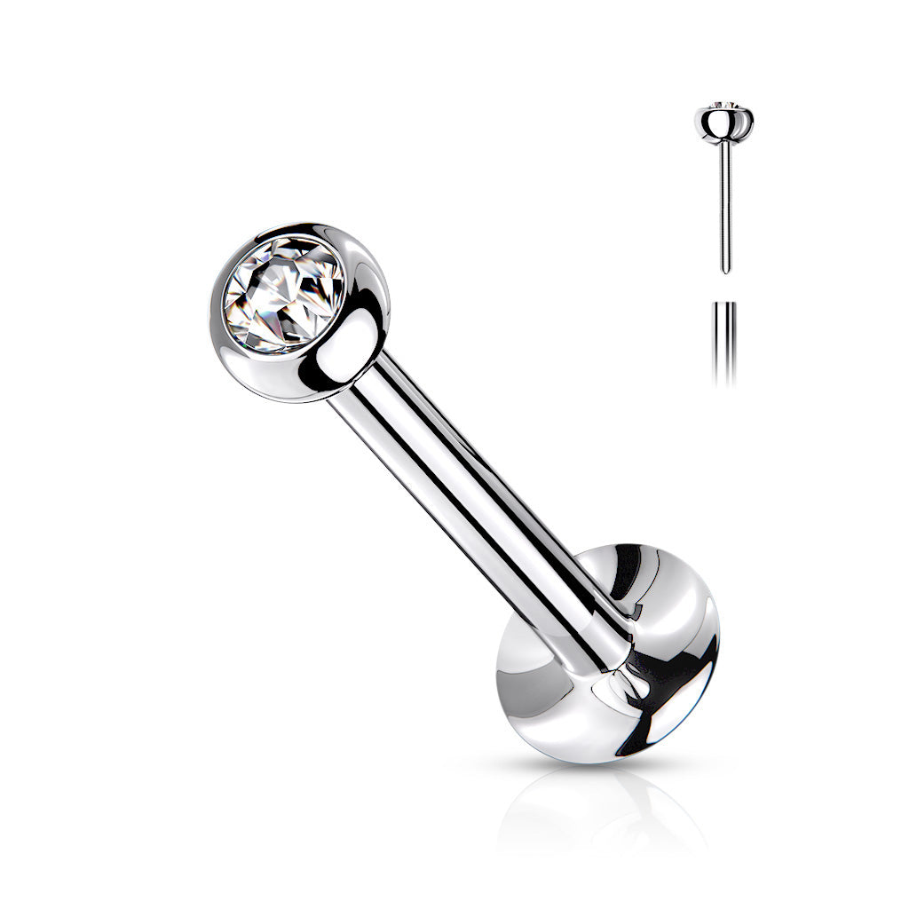 Bezel Set CZ Surgical Steel Push Pin Flat Back Nose Stud