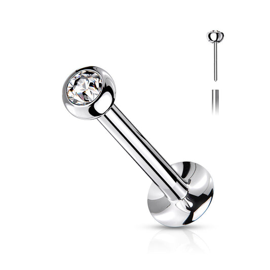 Bezel Set CZ Surgical Steel Push Pin Flat Back Nose Stud