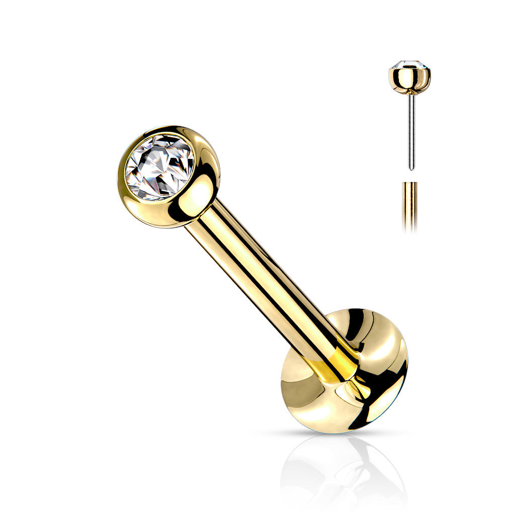 Bezel Set CZ Surgical Steel Push Pin Flat Back Nose Stud