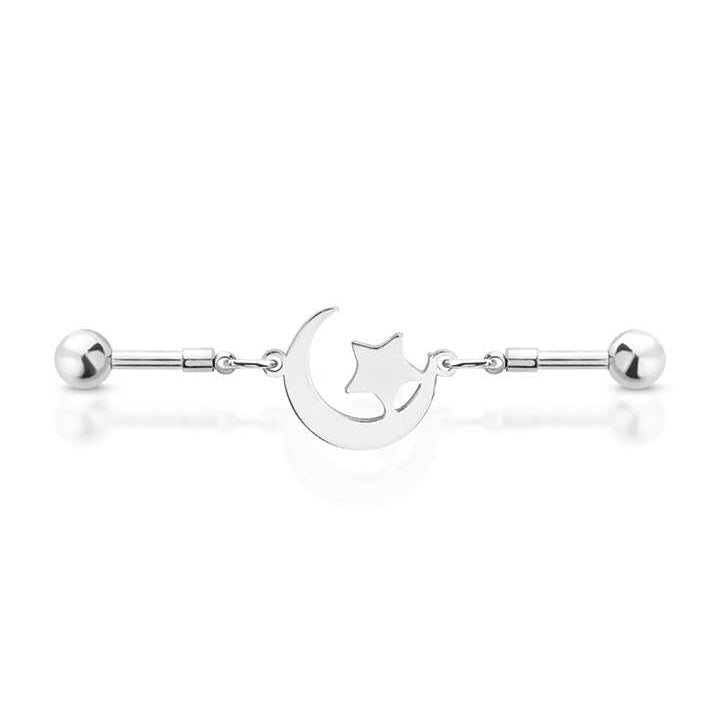 Surgical Steel Industrial Bar Moon and Star