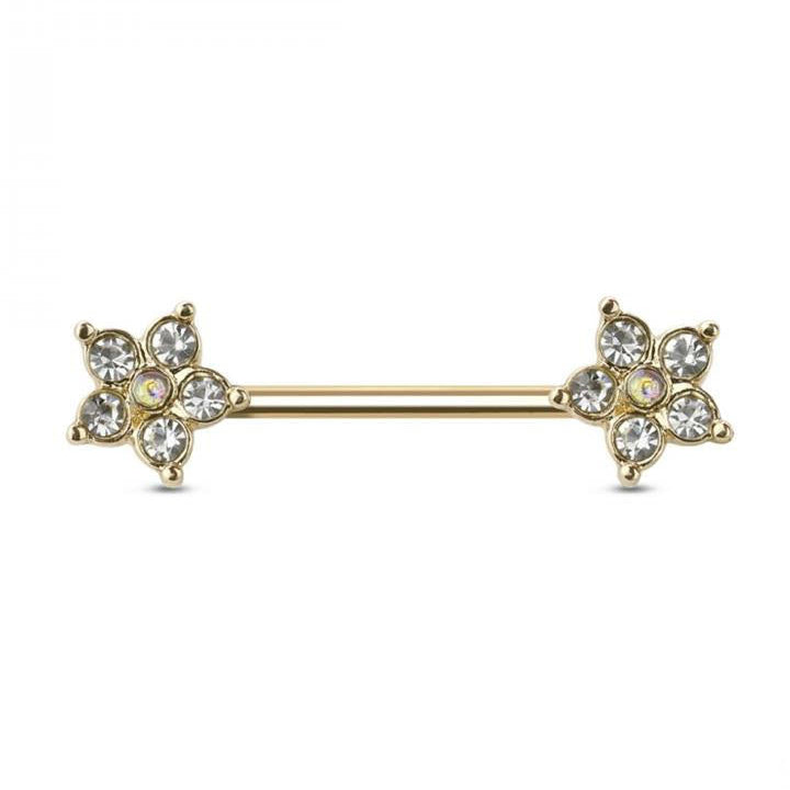 Surgical Steel Nipple Bar CZ Flower Ends