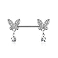 Surgical Steel Nipple Bar CZ Drop Butterfly