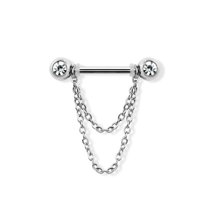 Surgical Steel Nipple Bar Double Chain