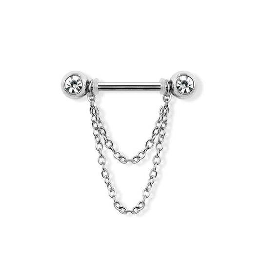 Surgical Steel Nipple Bar Double Chain