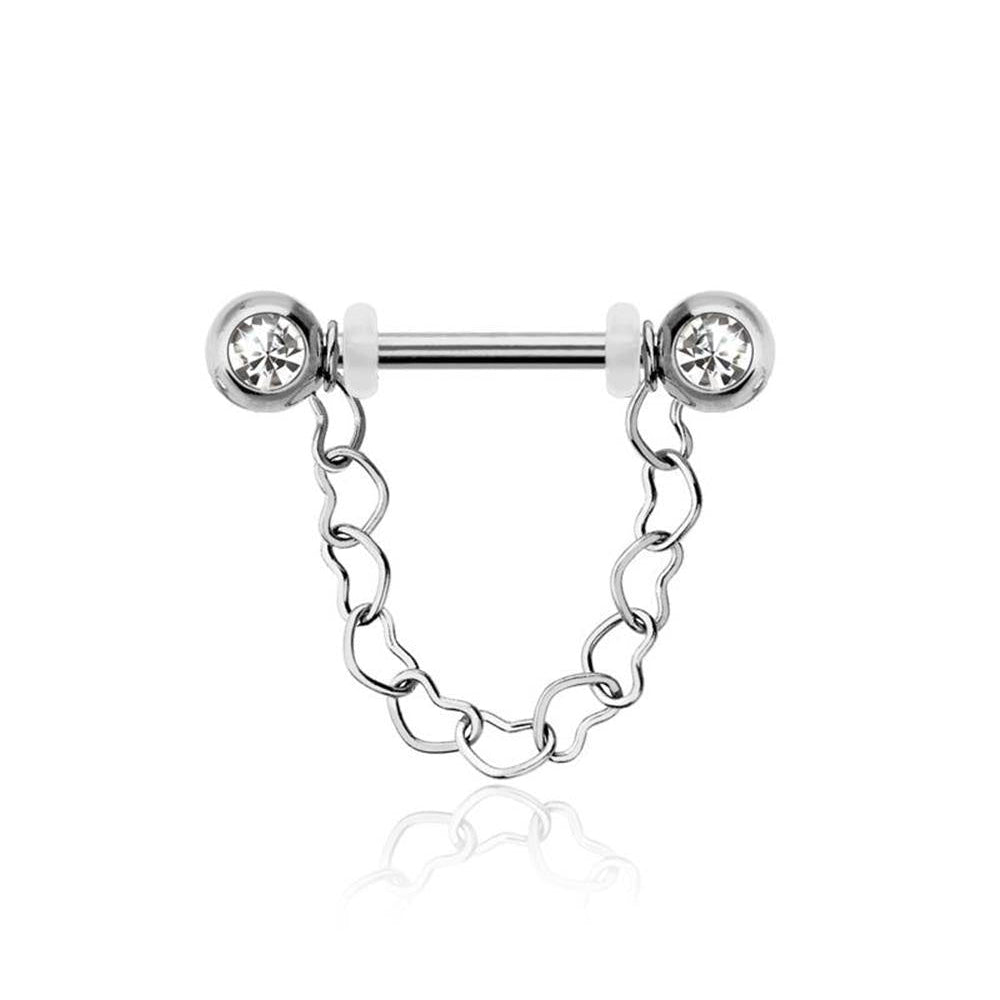 Surgical Steel Nipple Bar Heart Chain