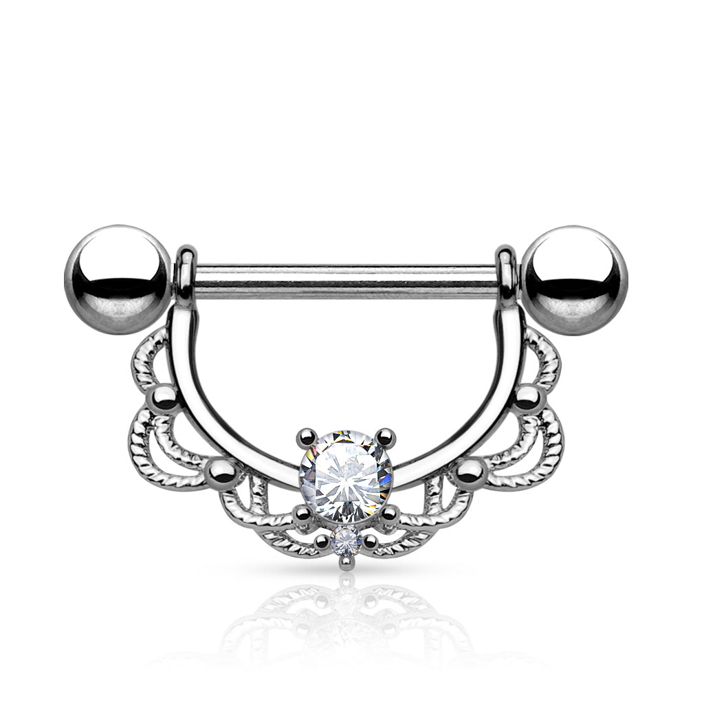 Surgical Steel Nipple Bar CZ Filigree