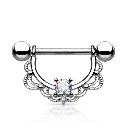 Surgical Steel Nipple Bar CZ Filigree