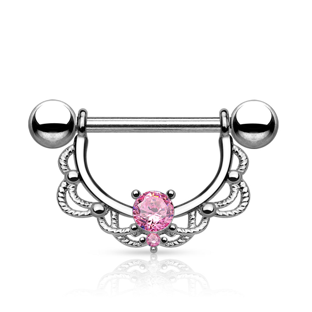 Surgical Steel Nipple Bar CZ Filigree
