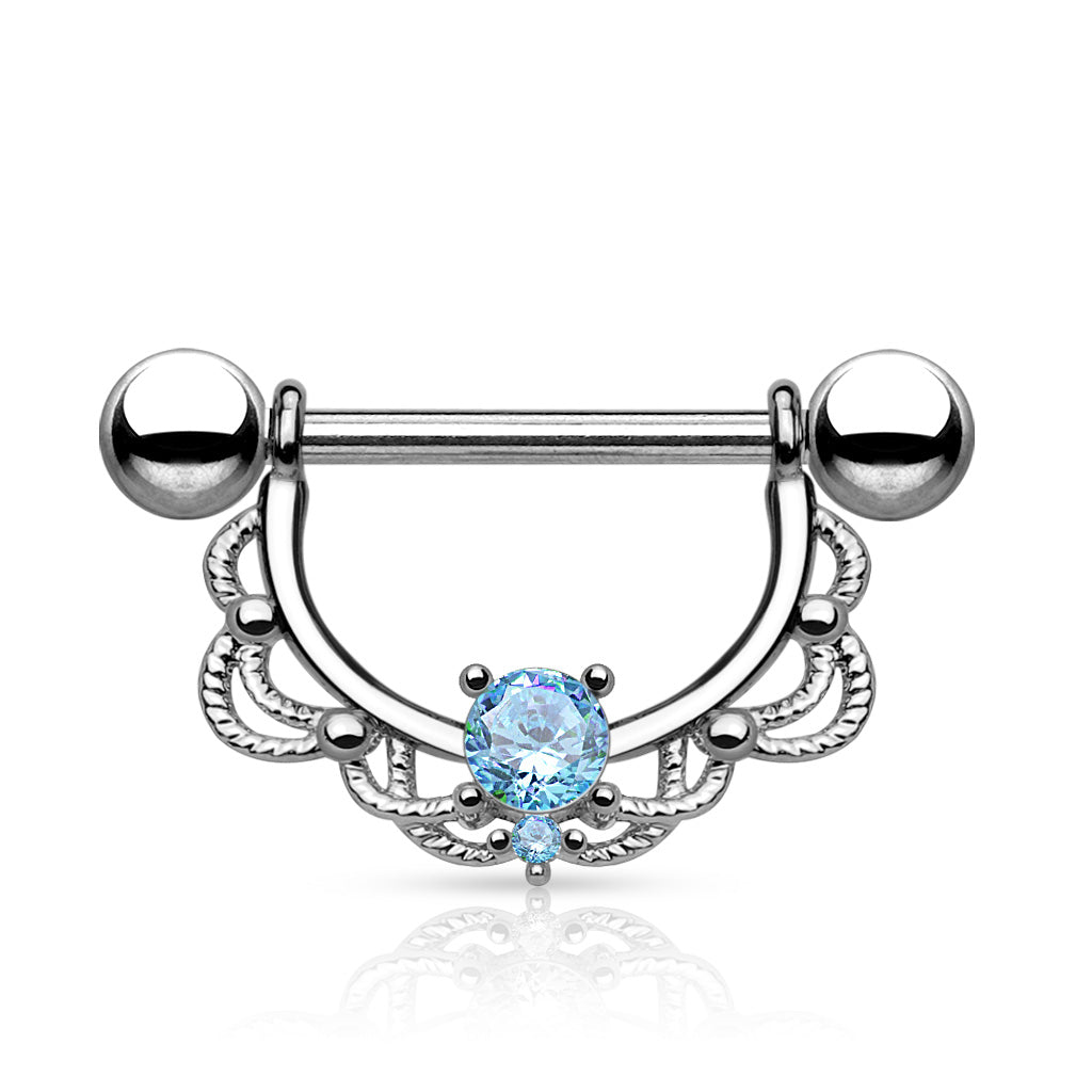 Surgical Steel Nipple Bar CZ Filigree