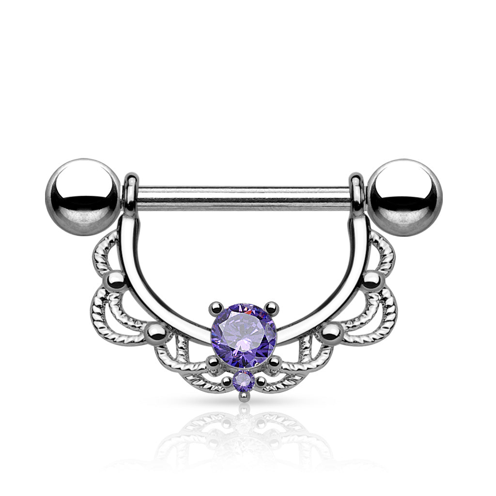 Surgical Steel Nipple Bar CZ Filigree