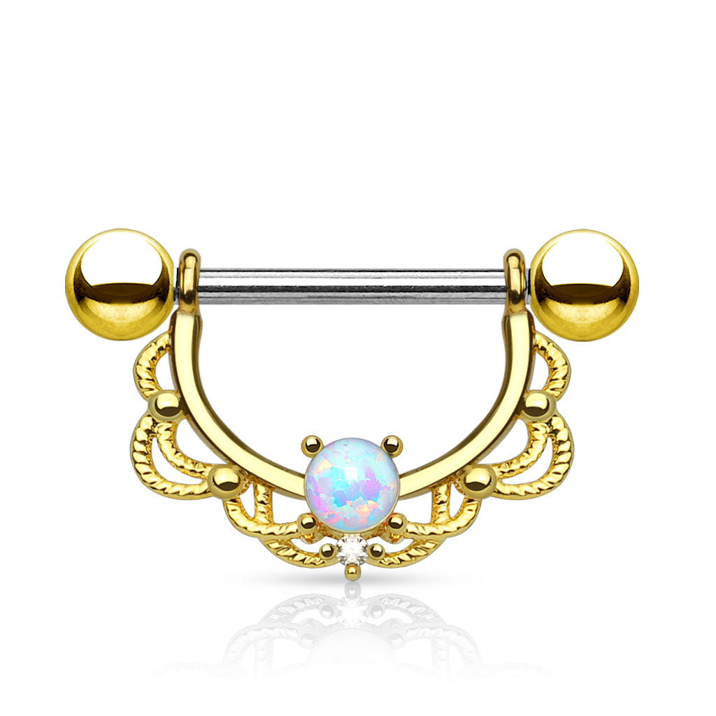 Surgical Steel Nipple Bar Opal Filigree