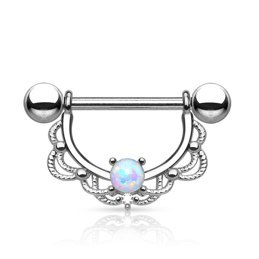 Surgical Steel Nipple Bar Opal Filigree