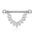 Surgical Steel Nipple Bar CZ Set Linked Feather