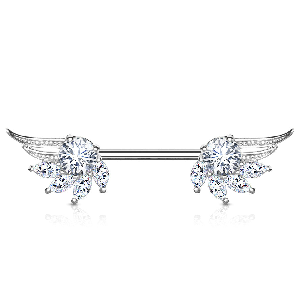 Surgical Steel Nipple Bar Angel Wing Ends