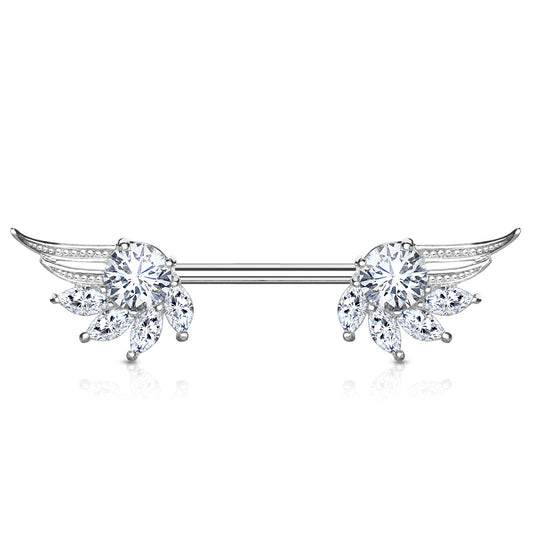 Surgical Steel Nipple Bar Angel Wing Ends