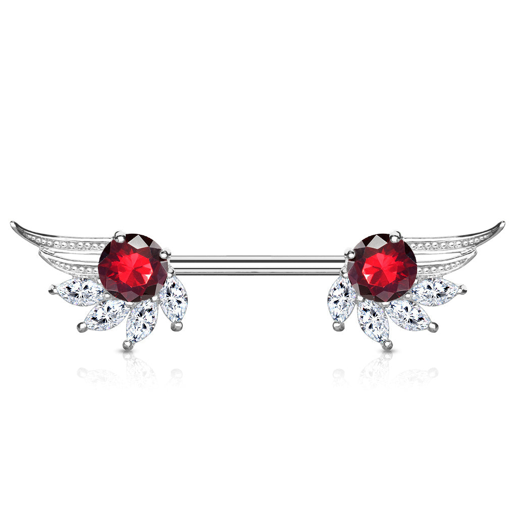 Surgical Steel Nipple Bar Angel Wing Ends