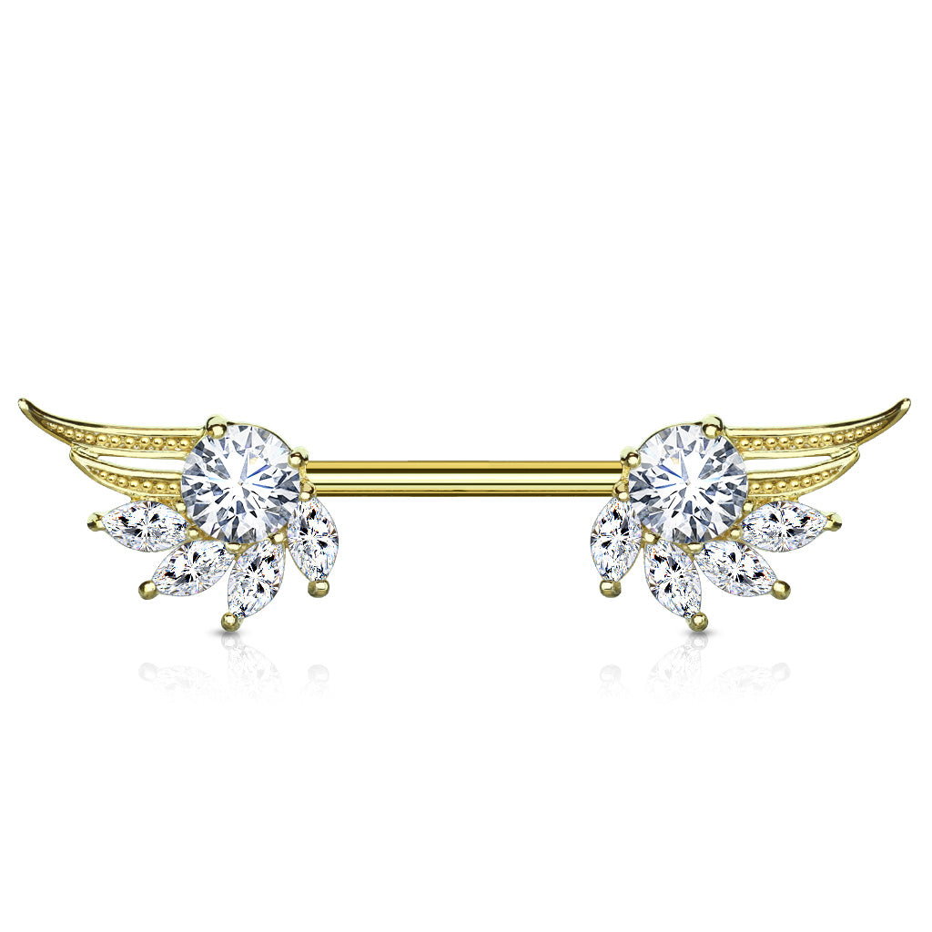 Surgical Steel Nipple Bar Angel Wing Ends