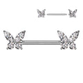 Surgical Steel Nipple Bar CZ Butterfly Ends