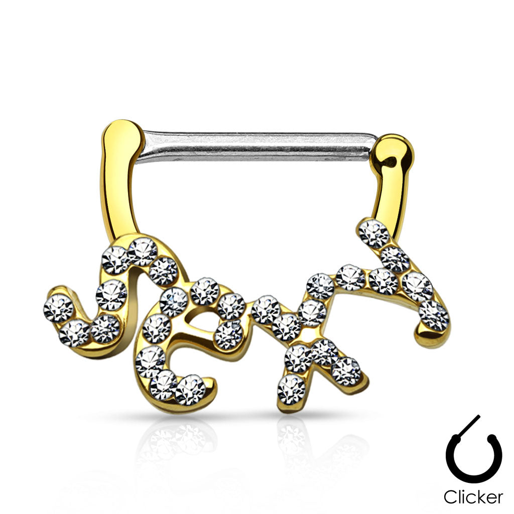 Surgical Steel Nipple Bar CZ Paved Word Clicker