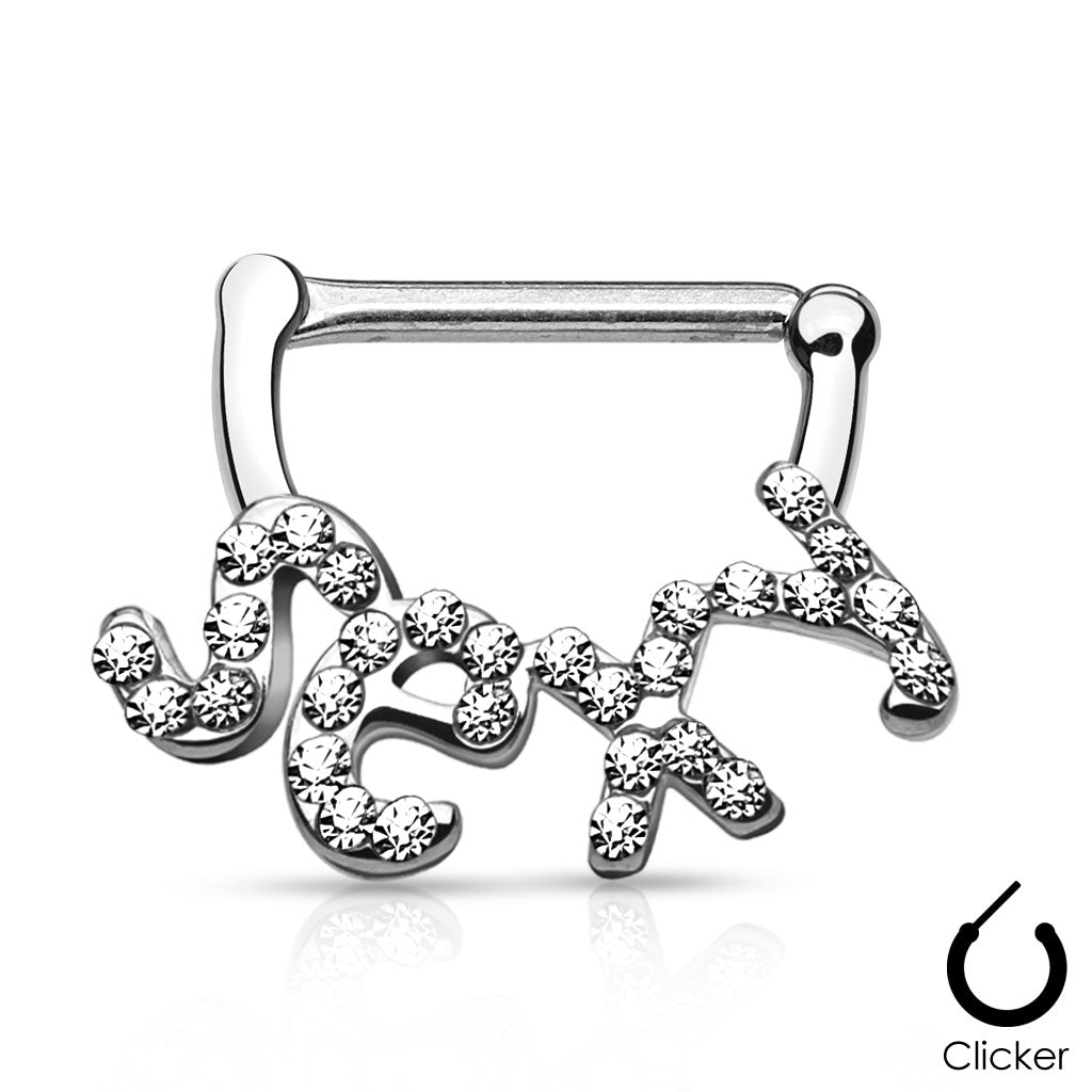 Surgical Steel Nipple Bar CZ Paved Word Clicker