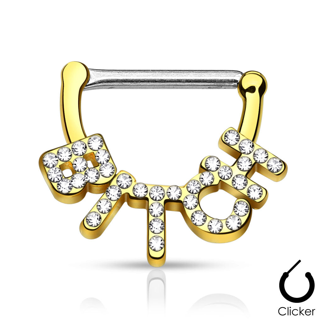Surgical Steel Nipple Bar CZ Paved Word Clicker