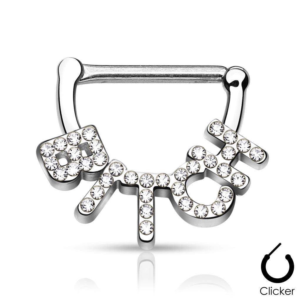 Surgical Steel Nipple Bar CZ Paved Word Clicker