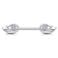 Surgical Steel Nipple Bar Paved CZ Angel Wing Ends