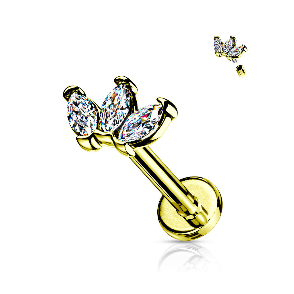 Triple Marquise CZ Surgical Steel Labret