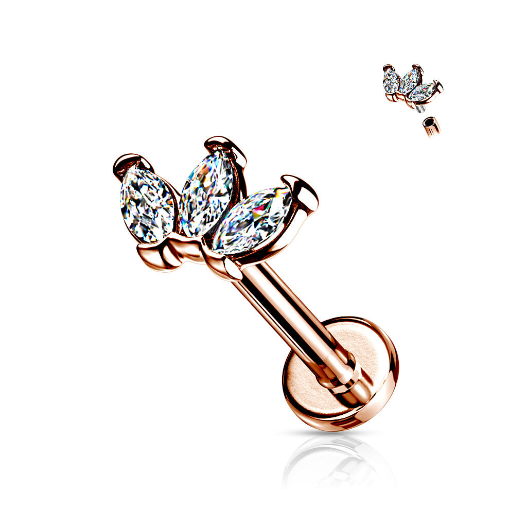 Triple Marquise CZ Surgical Steel Labret