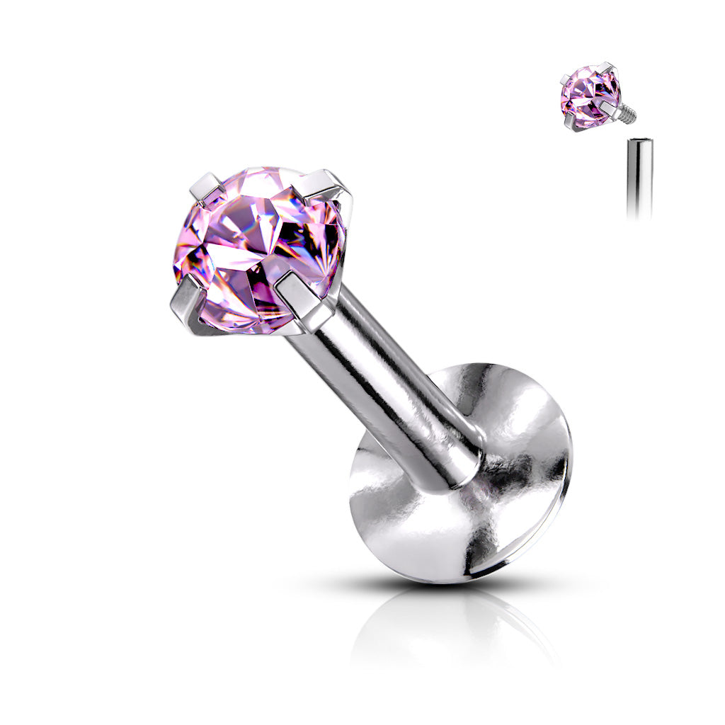 Surgical Steel Round Coloured CZ Labret