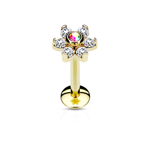6-Gem Flower Surgical Steel Labret